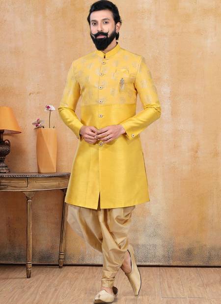 Yellow Colour Harsoni New Latest Designer Jacquard Party Wear Indowestern Collection 1328